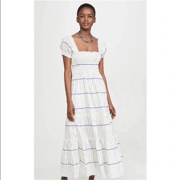 Tory Burch Dresses & Skirts - Tory Burch Striped Smocked Midi Dress Blue White XS Cotton Tiered Coastal Preppy